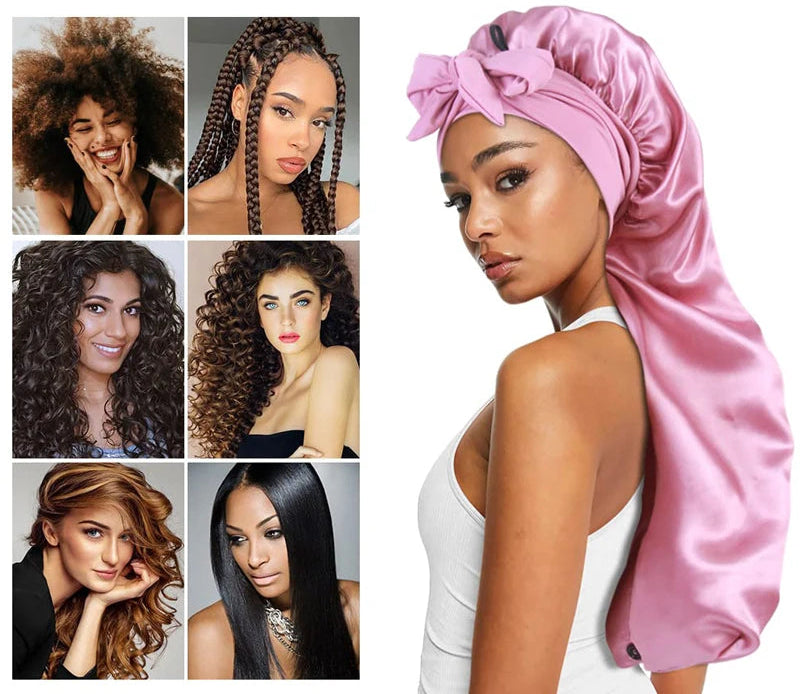 Touca de Cetim Longa Antifrizz –  Extra Grande com Amarração | Ideal para Mega Hair e Cabelos Longos
