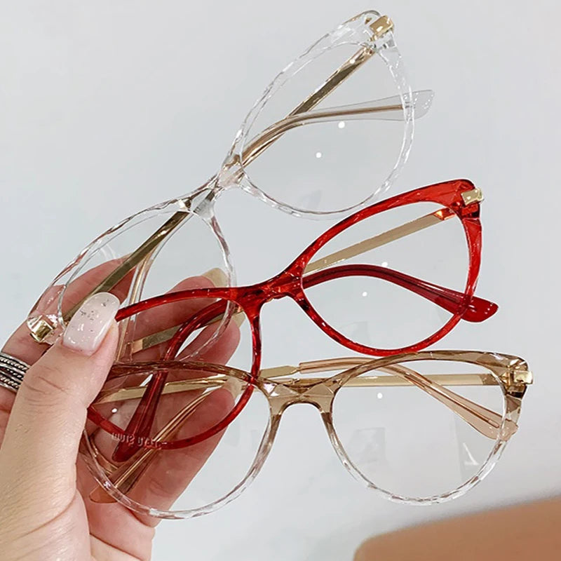😎 Óculos Feminino Cat Eye Vintage – Estilo & Proteção com Lentes Transparentes Anti Luz Azul