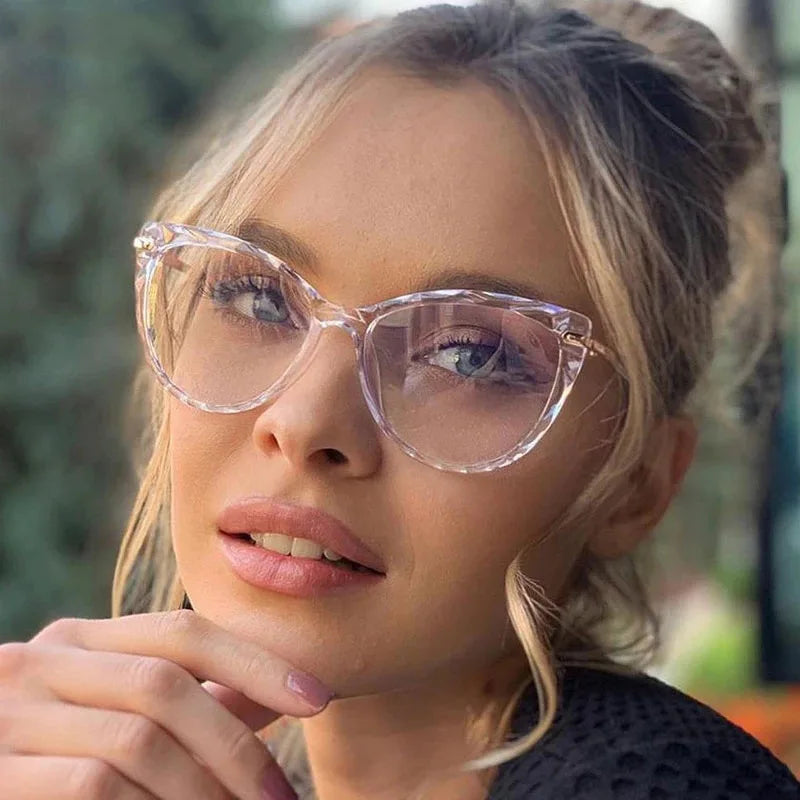😎 Óculos Feminino Cat Eye Vintage – Estilo & Proteção com Lentes Transparentes Anti Luz Azul
